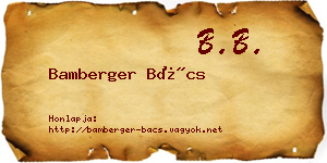 Bamberger Bács névjegykártya